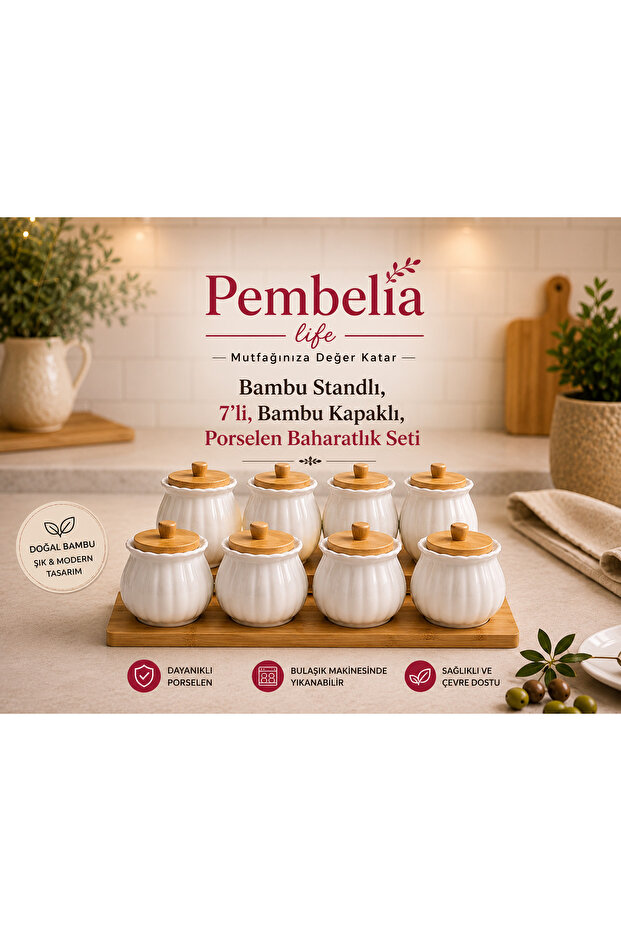 Bamboo stand 7-piece porcelain spice jar set with bamboo lids - spice storage container jar set