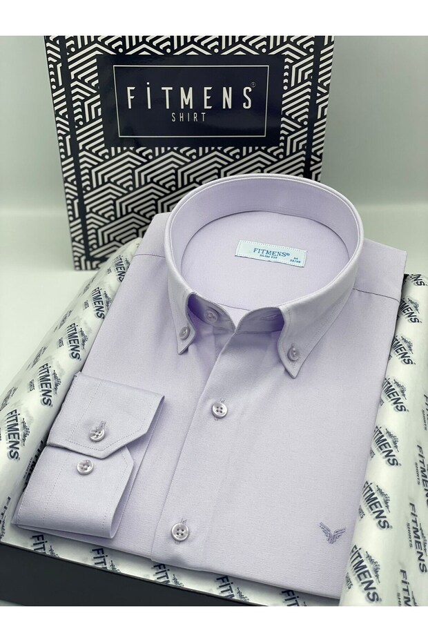 Slim Fit Long Sleeve Cotton Easy-To-Iron Men's Shirt with Gift Box Fs- 002225   - Lilac