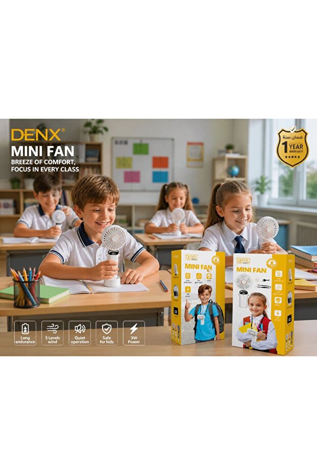 Denx Portable handheld electric fan with USB charging port, small standalone fans 5 speeds DX2611