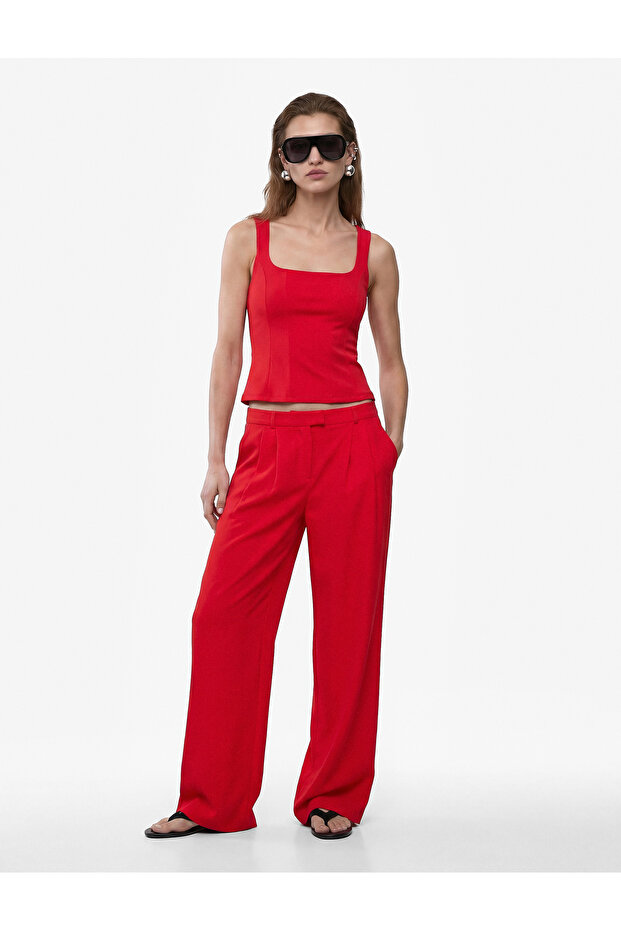 Crepe Scuba Fabric Corset Effect Slim Fit Sleeveless Square Neck Blouse