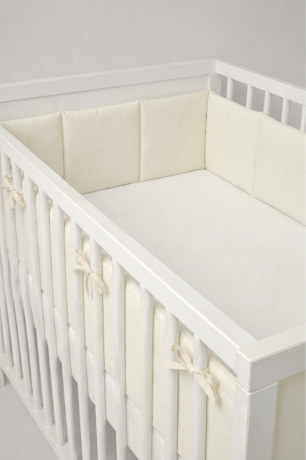 Crib Side Protector Single Piece 70X130 cm 35 cm 100% Cotton 400 cm Protective Ecru Baby Side Protection