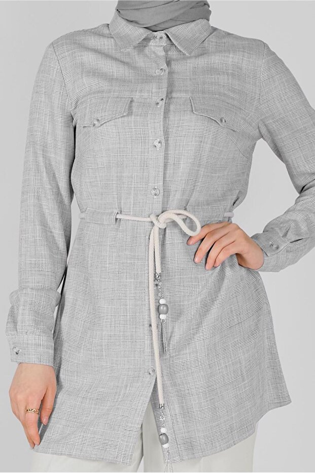 41628 Model Buttoned Checkered Tunic - 4
