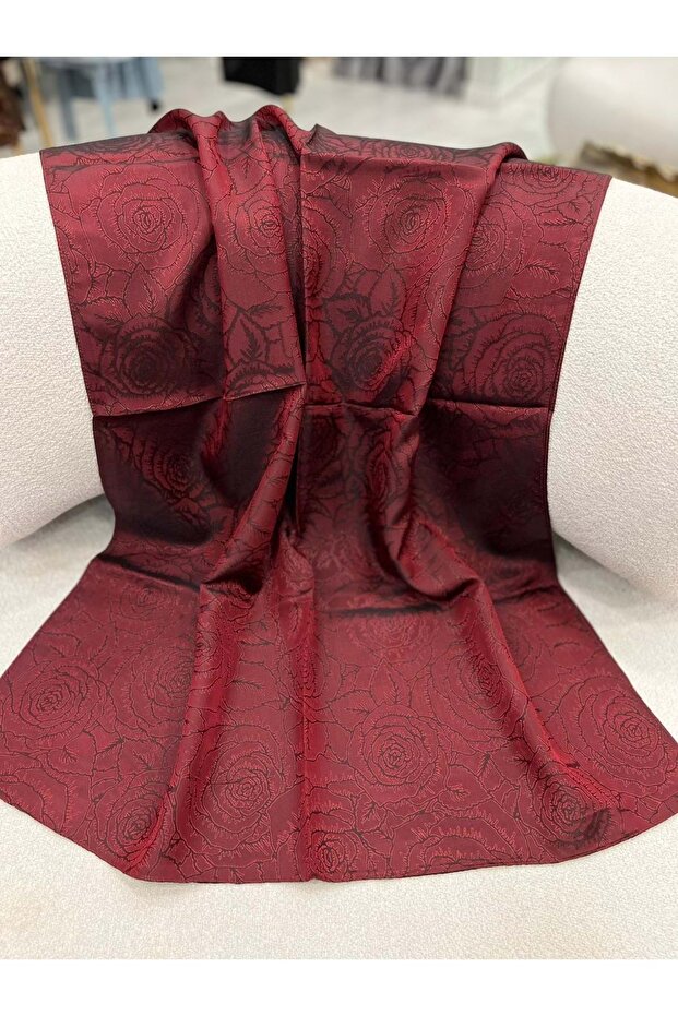 Silk Hand-Made Voile Jacquard Shawl with Rose Pattern - 1