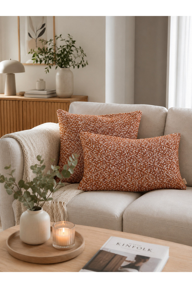 Bohemian Knitted Tile / Orange Throw Pillow Cover 1 Piece