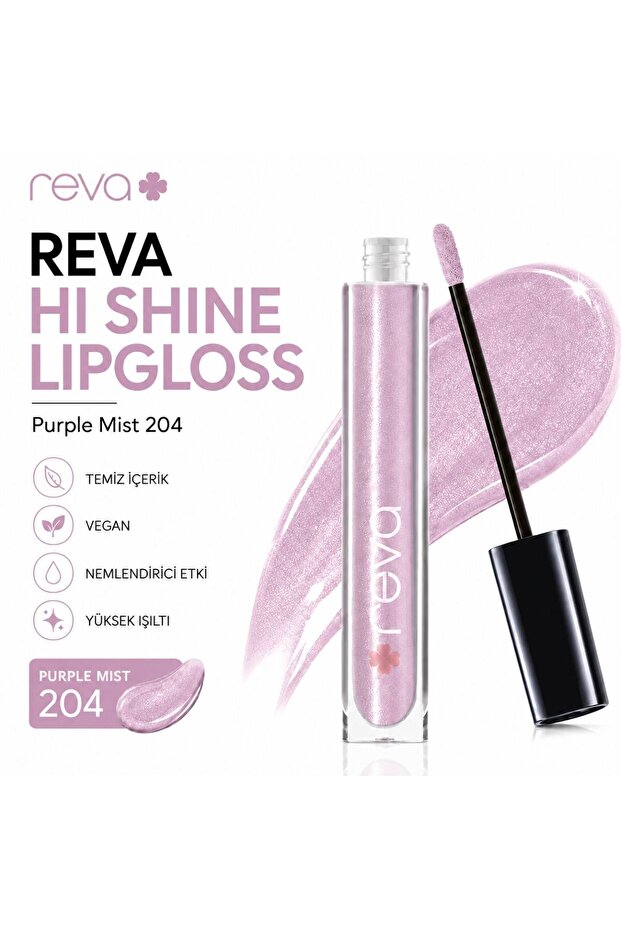 Sparkling Lip Gloss - Hi-Shine Lip Gloss Purple Mist - No: 204 - Vegan & Clean Ingredient