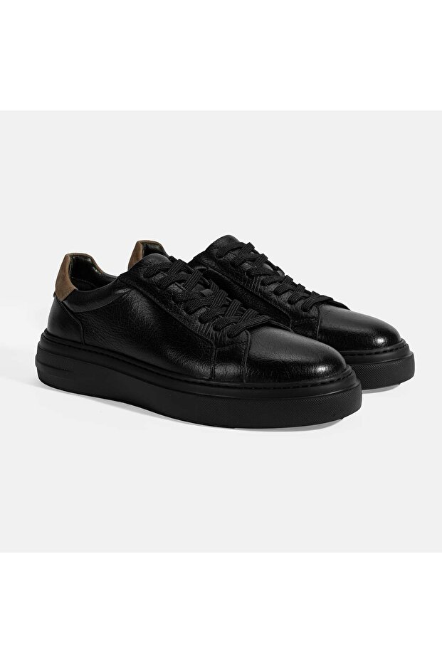 Men's Black Lace-Up Leather Casual Shoes