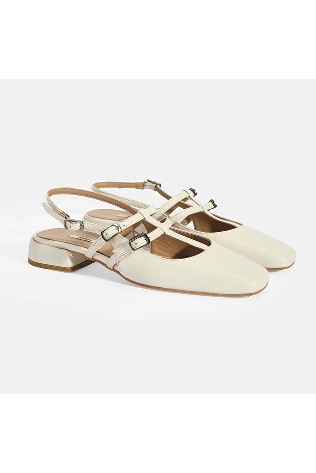 Women's White Buckle Leather Casual Shoes