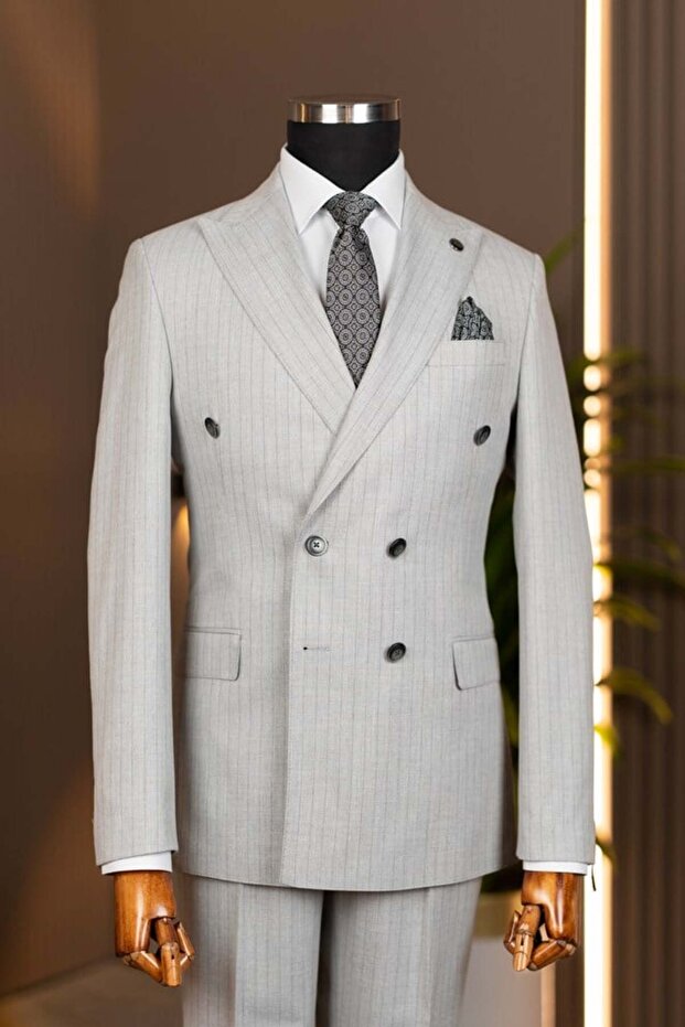 Exclusive striped double-breasted suit - light grey