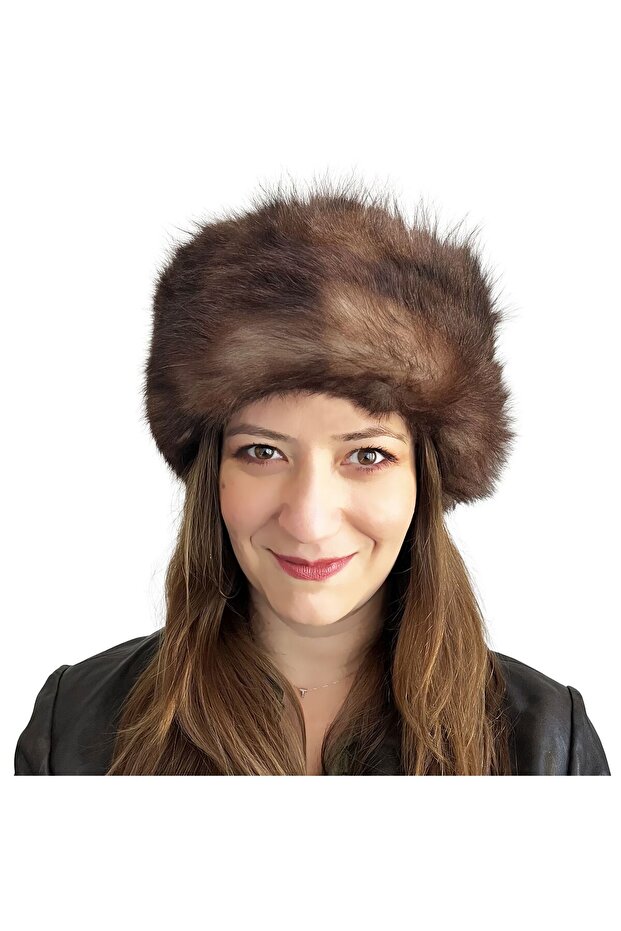 Anatolia Handmade 100% Wool Dark Brown Fur Women's Real Leather Börk Hat