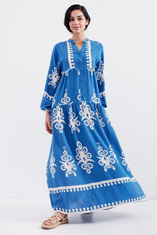 Bdart Patterned V-Neck Long Dress - 4