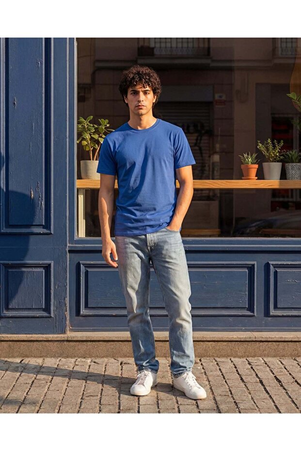 Men Blue Solid T-Shirt - 5