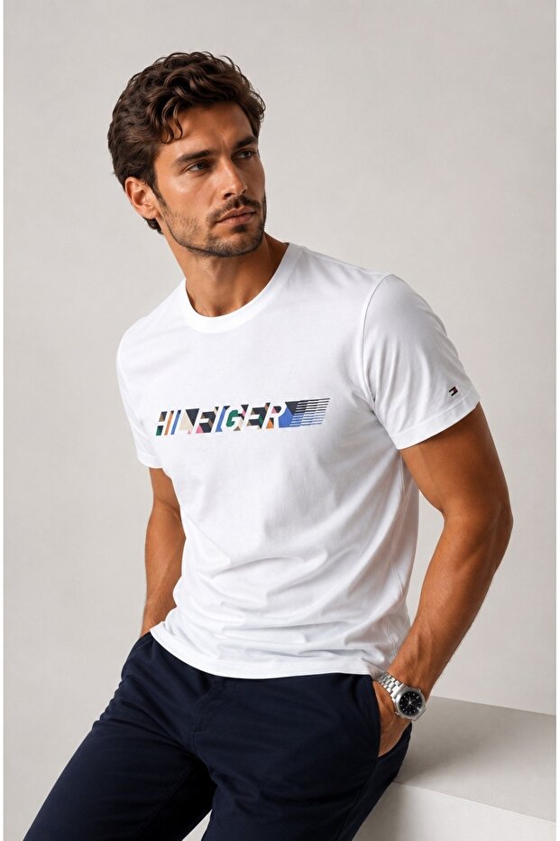Regular Fit Men's Woven Cotton Chest Printed T-Shirt