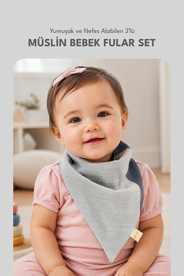 Soft and Breathable 3-Piece Muslin Baby Scarf Set
