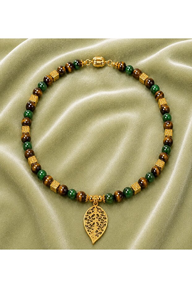Tiger Eye Green Agate Courage Luck and Evil Eye Protection Necklace