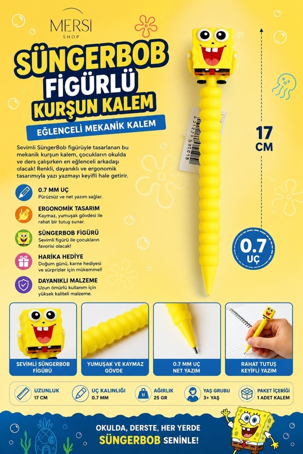 Spongebob Figure Tip Pen | Fun Design 0.7 mm Mechanical Pencil 17cm