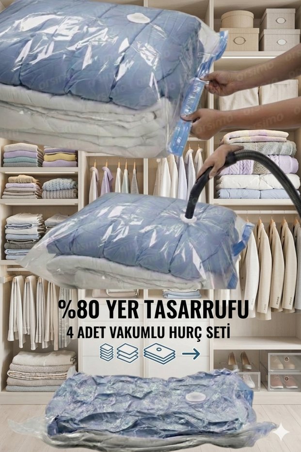 4 Vacuum Storage Bags 1 Piece 80X100Cm-1 Piece 55X90Cm-2 Pieces 50X70Cm Vacuum Storage Bag Quilt Storage Bag Luggage Organizer Wardrobe Organizer Vacuum Storage Bag