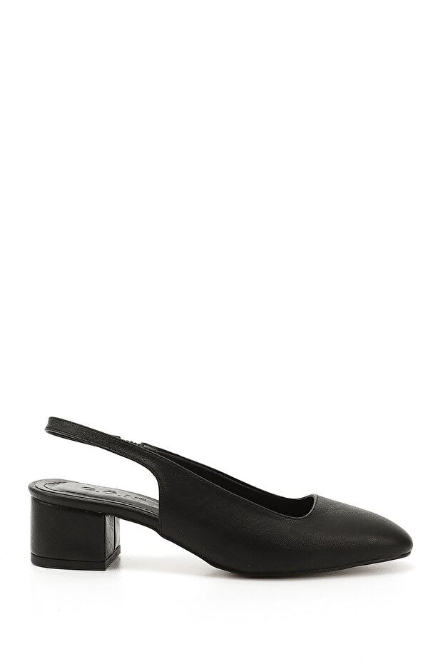 Women's Black Short Thick Heeled Open Back Shoes