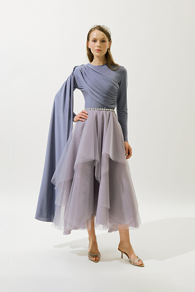 BLUSE MIT CAPEDETAIL LILA - 2