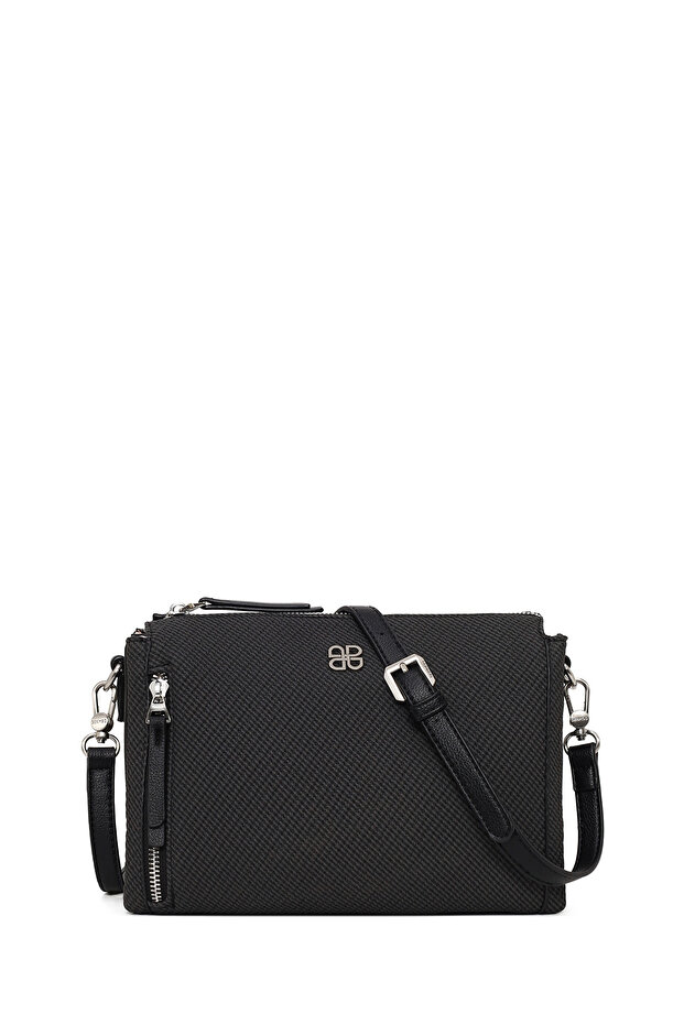 Women's Black Long Strap Printed Crossbody Bag 26Sbd250326