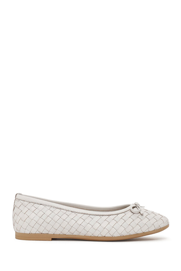 Women's White Braided Leather Ballerinas 26Pfd270229