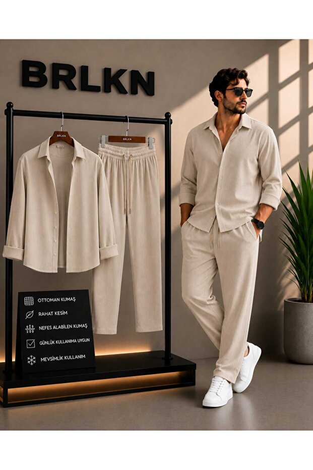 Men's Long Sleeve Shirt Tracksuit Ottoman Set