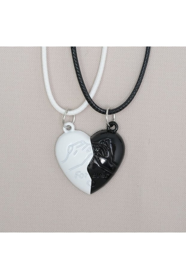 2-piece white & black forever necklace set, white & black cord necklace, best friends necklace