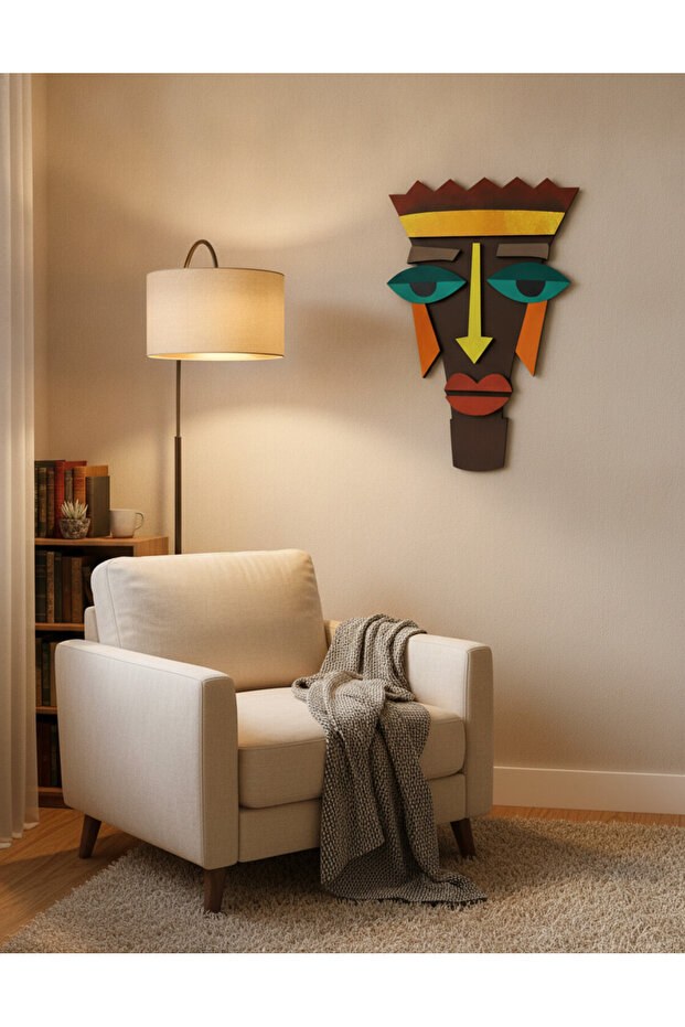 Afrika Maskesi 6mm Kalın MDF Etnik Duvar Dekoru | El Yapımı Renkli Tablo | Salon Antre Modern Dekor - 3