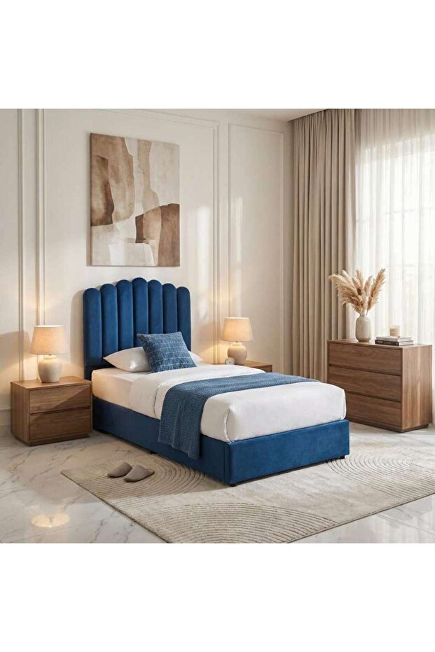 ANNA SINGLE BED VELVET BLUE 90X200 CM