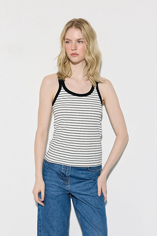 Striped Cotton Undershirt - Black - 1