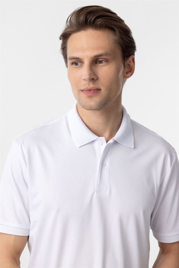 Beyaz Regular Baskılı Polo Yaka Tişört - 4
