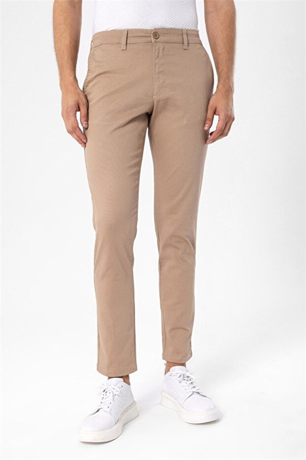 Bej Slim Armürlü Pantolon - 1