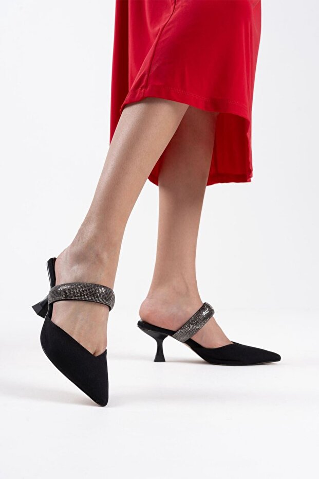 Heeled black women's slippers tr08ms13a