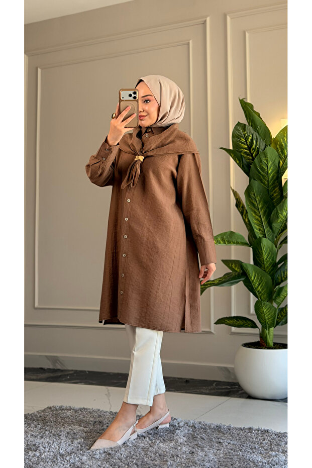 6435 - Comfortable Buttoned Shawl Detailed Long Women's Viva Cap
