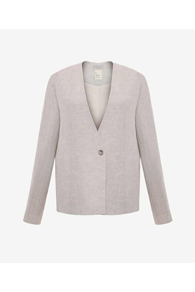 Single Button Collarless Jacket - 5