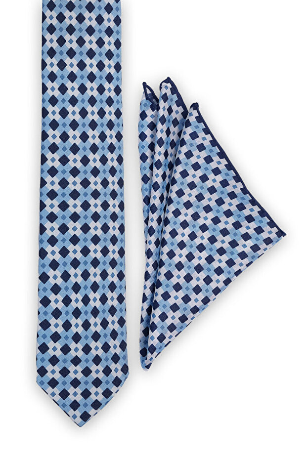 Blue Patterned Silk Tie Set - 2