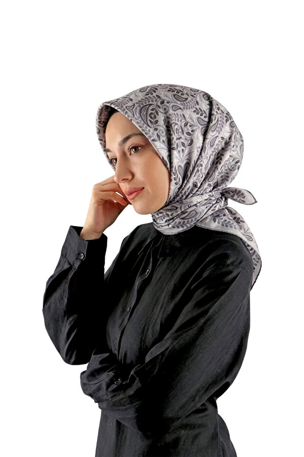 Gray Spike Pattern Twill Silk Scarf - 2