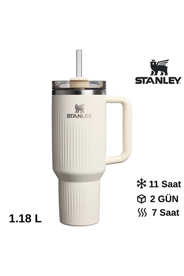 Quencher ® H2.0 Fluted Tumbler Thermos Cup with Straw | 1.18L Cream