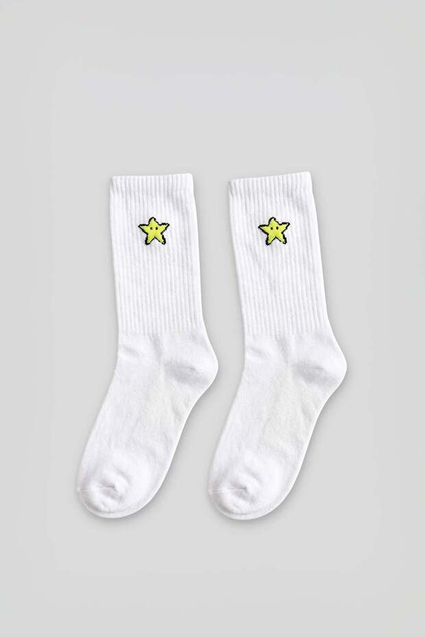 Unisex Emoji Star Patterned College Tennis Socks White
