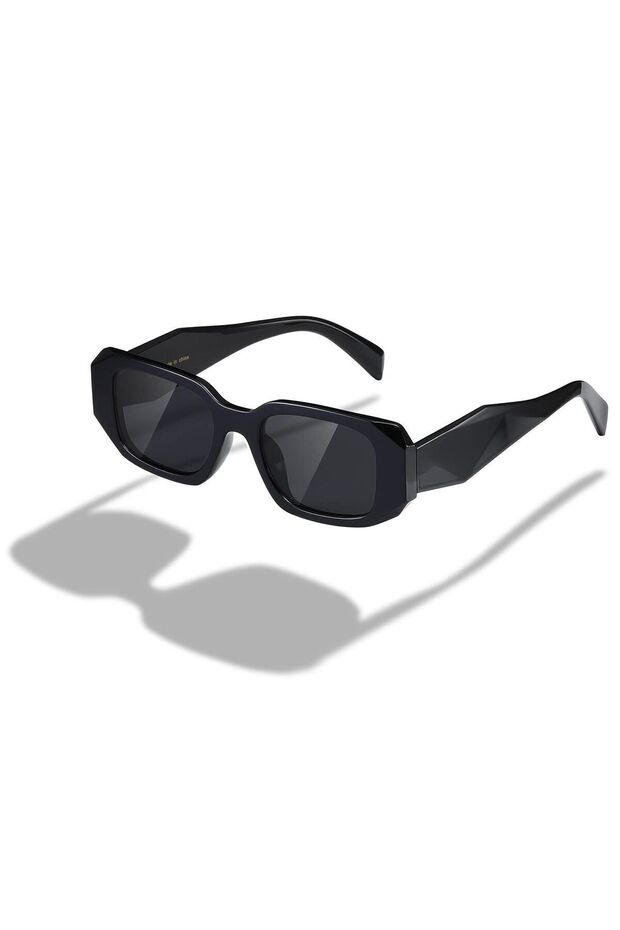 Black Retro Rectangular Model Diamond Cut Shank Sunglasses - 4