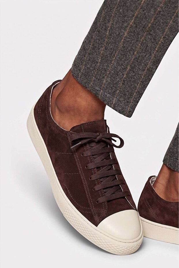 - Genuine Suede Leather Brown Men's Sneakers - 666-0386