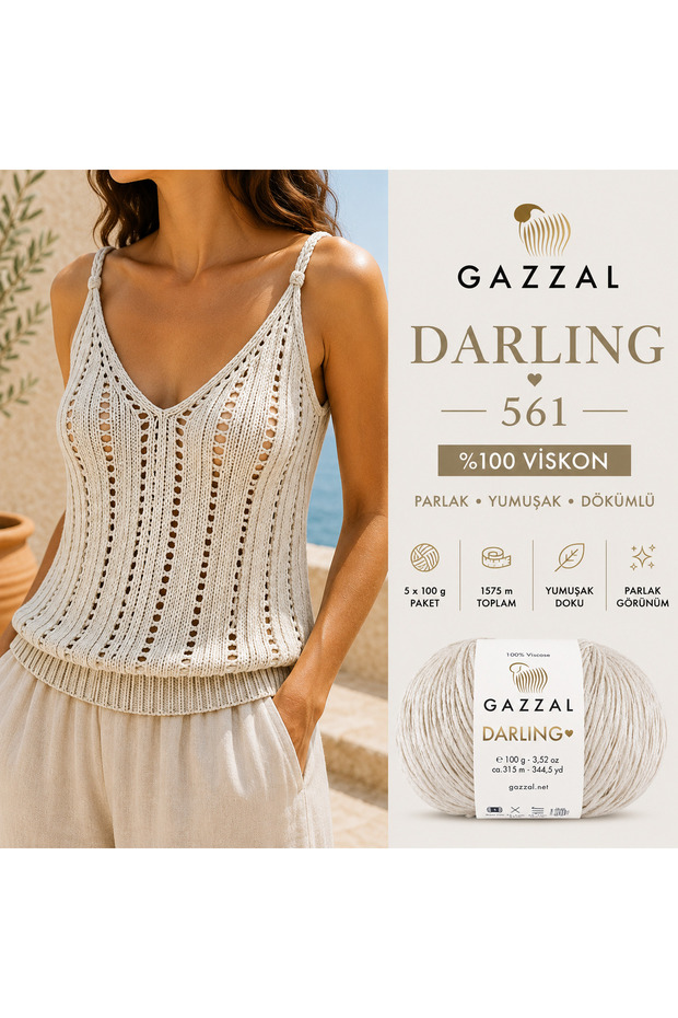 Darling 100% Viscose Hand Knitting Yarn 5 Pack 500 Gr Shiny Soft Summer Knitting Yarn 561