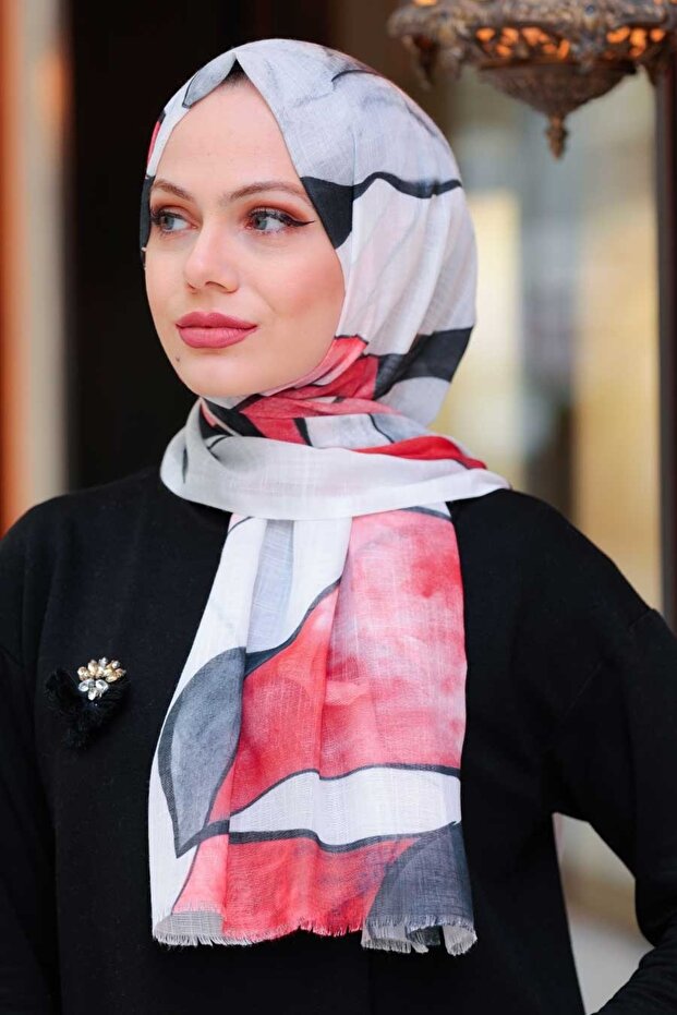 Patterned Red Hijab Shawl 5214K