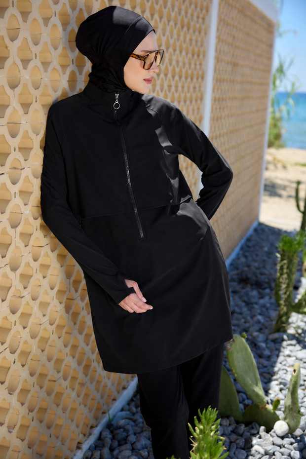 Remsa Black Fully Covered Swimming Hijab Swimsuit R003 Nurhan