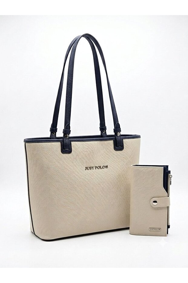 Justpolo Women's Large Size 3-Compartment Shoulder Bag and Wallet Combination