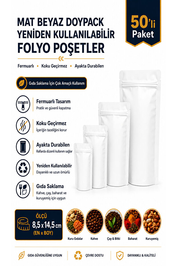 Ziplock Aluminum Packaging Package - 50 Pieces - Barrier Food Storage Bag, Ziplock (Ziplock) 8.5X14.5 cm