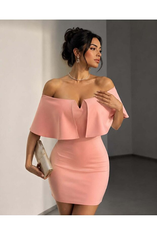 Off-Shoulder Mini Scuba Dress 58985 Powder