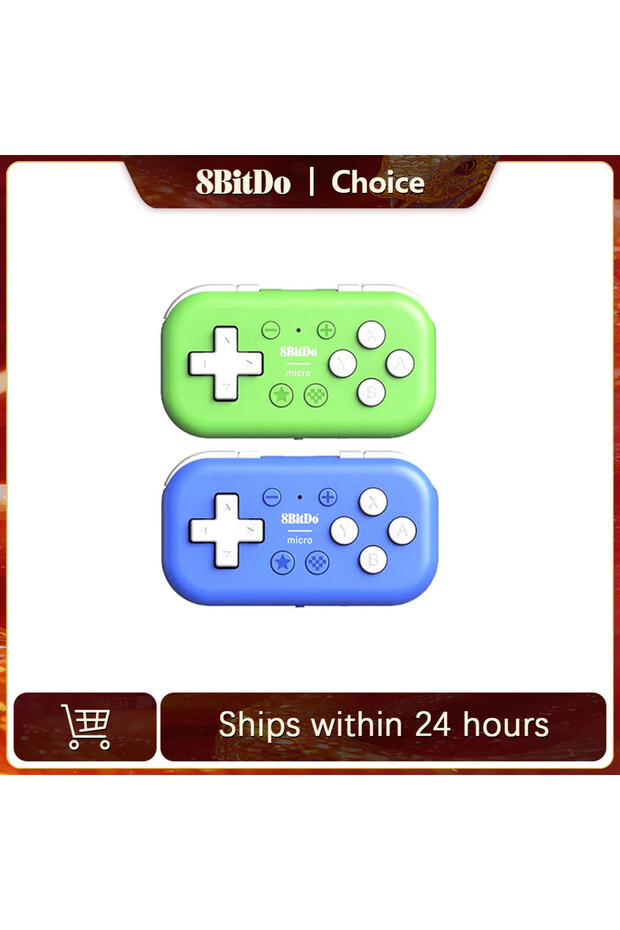 وحدة تحكم ألعاب بلوتوث صغيرة الحجم من 8Bitdo باللونين الأخضر والأزرق، متوافقة مع نينتندو سويتش وأندرويد