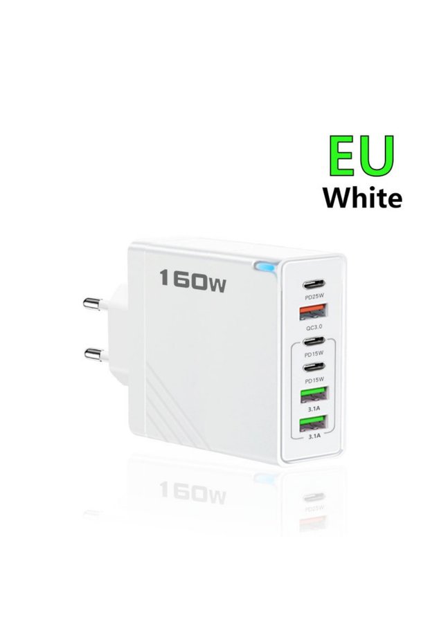 EU White Multi Port 160W USB C Charger PD Fast Charging EU/US/UK Plug Wall Charger For iPhone Samsun