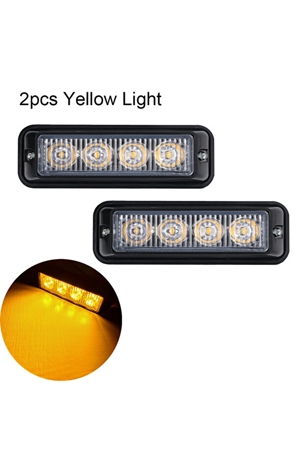 قطعتان من أضواء الطوارئ LED الصفراء، حزمة من قطعتين، أضواء وامضة كهرمانية اللون بـ 4 مصابيح LED للتركيب السطحي، أصفر/أحمر، لشبكة السيارة الأمامية
