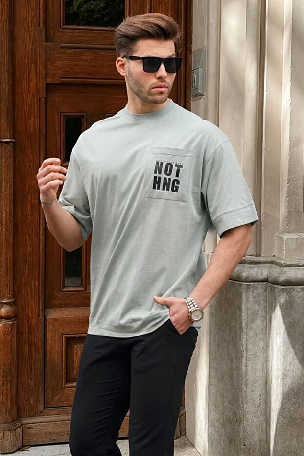 Mint Green Oversize T-Shirt with Pocket Detail 7008